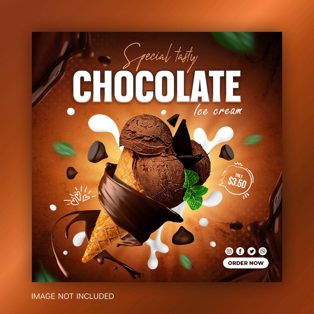 delicious chocolate ice cream cone social media template instagram - Free Graphics - Design Download | Seekpik