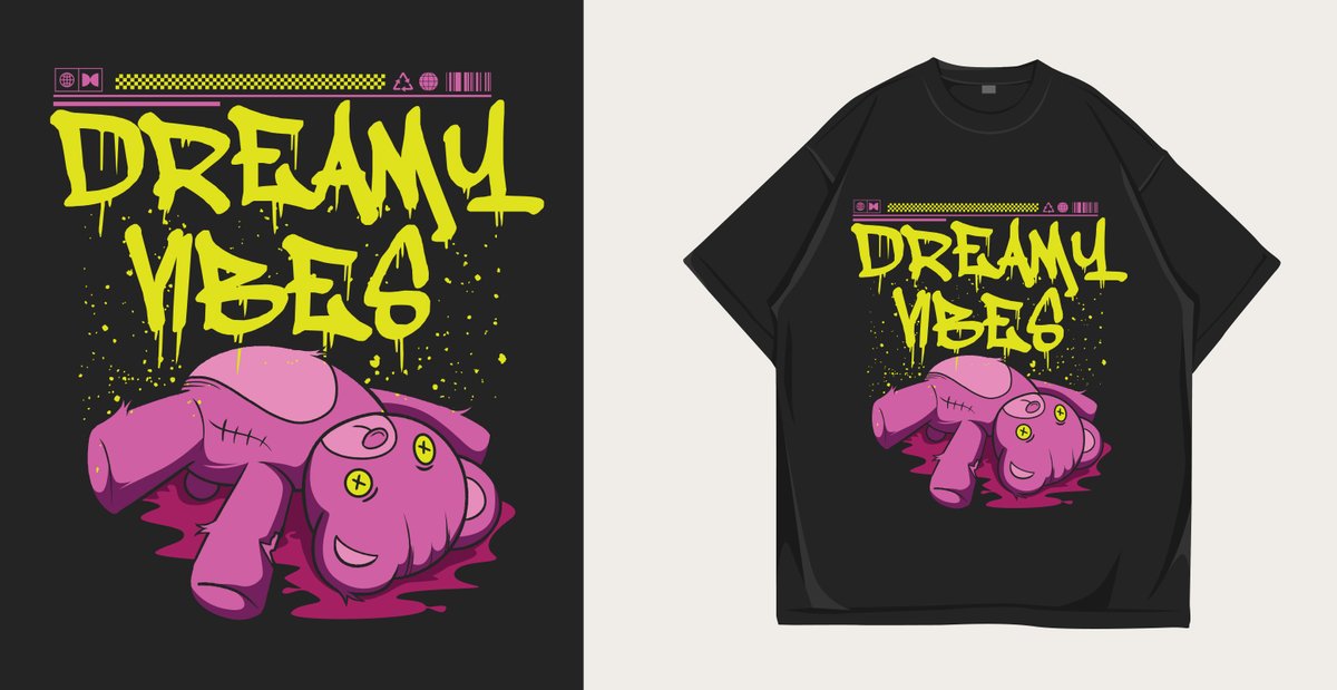 dreamy vibes teddy bear streetwear graphic t shirt design - Free Graphics - Design Download | Seekpik