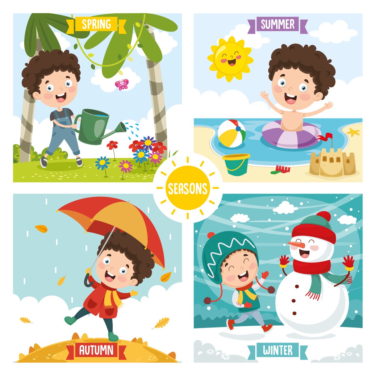 illustration kid four seasons - Free Graphics - Design Download | Seekpik