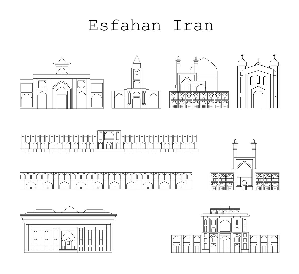 outline esfahan iran skyline white background vector illustration - Free Graphics - Design Download | Seekpik