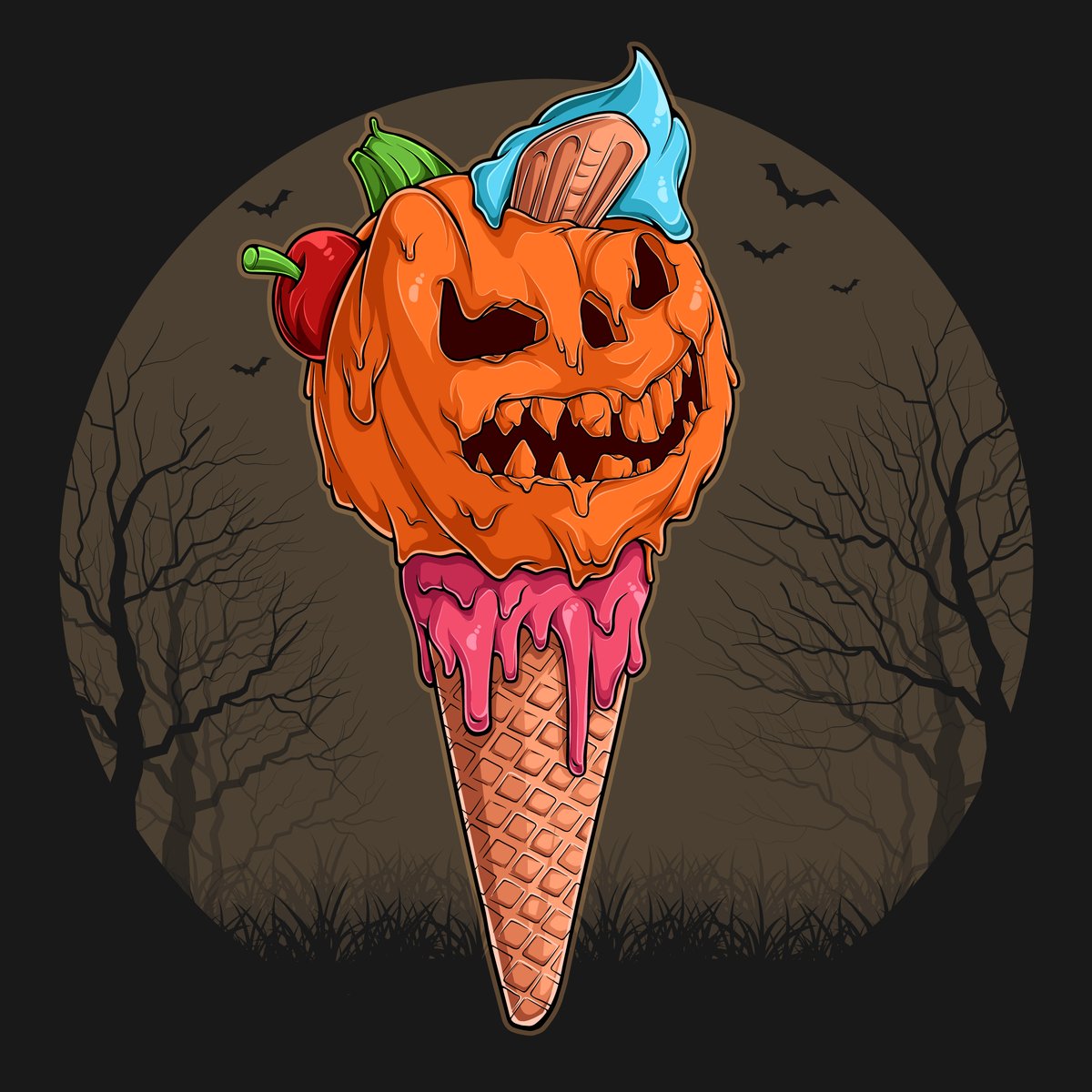 halloween pink ice cream cone with pumpkin head cherry - Free Graphics - Design Download | Seekpik