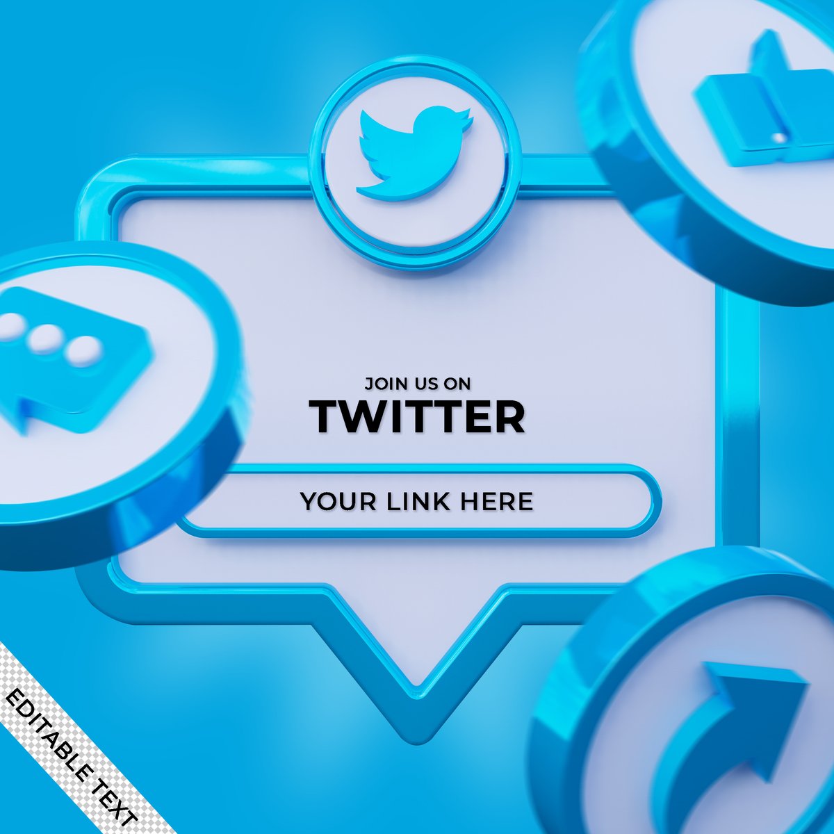 follow us twitter social media square banner with 3d logo link profile - Free Graphics - Design Download | Seekpik