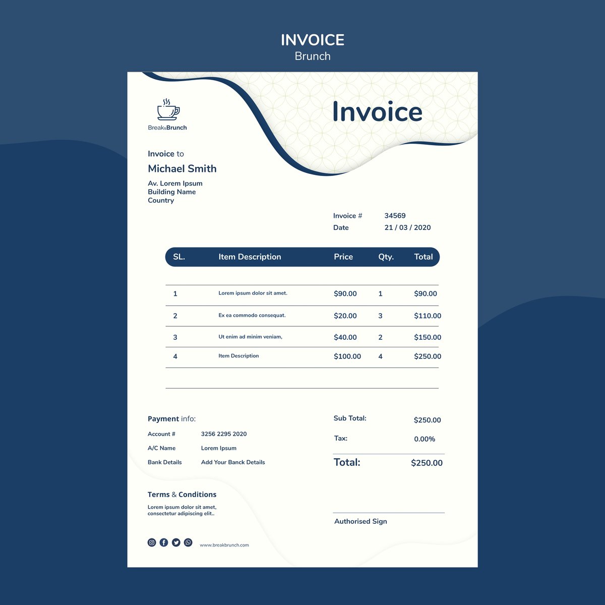 brunch theme invoice template - Free Graphics - Design Download | Seekpik