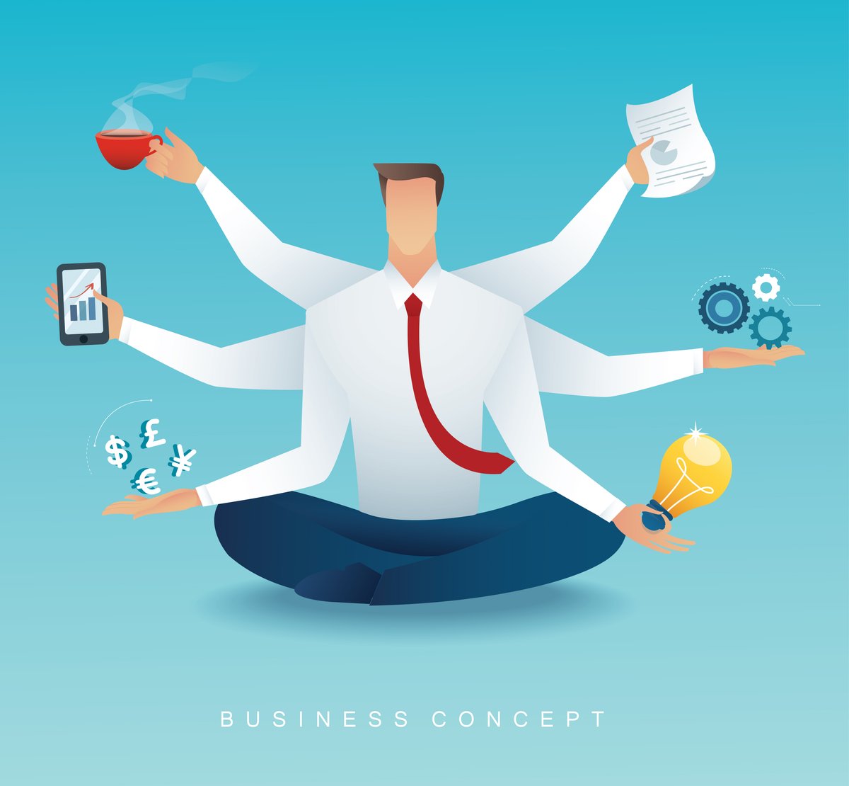 businessmen multitasking hard work by six arms - Free Graphics - Design Download | Seekpik