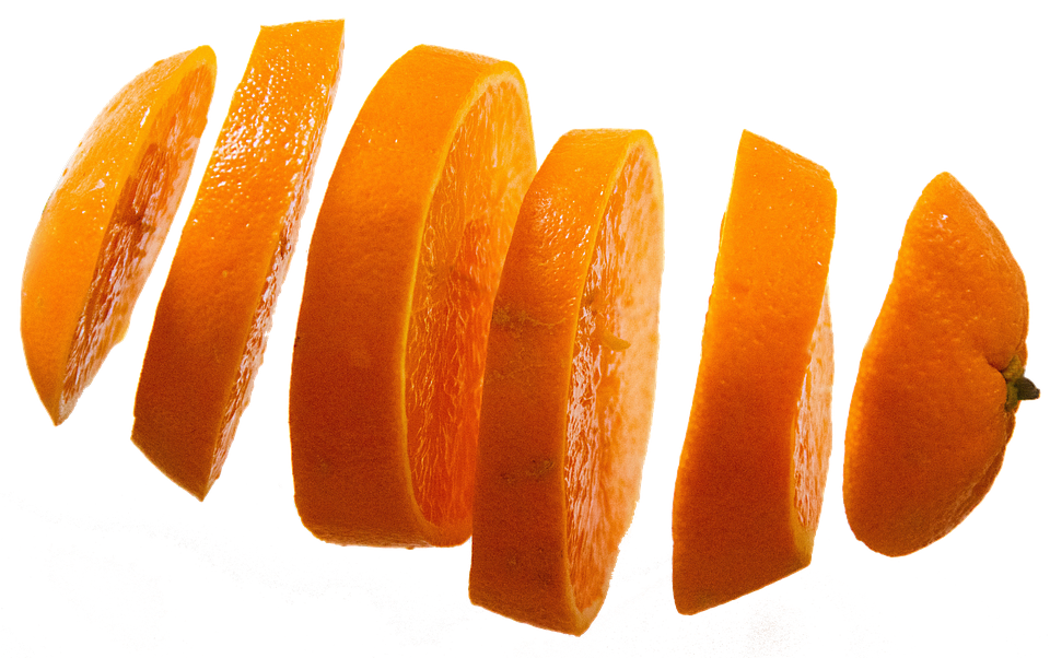 Six Fanned Orange Slices with Juicy Pulp