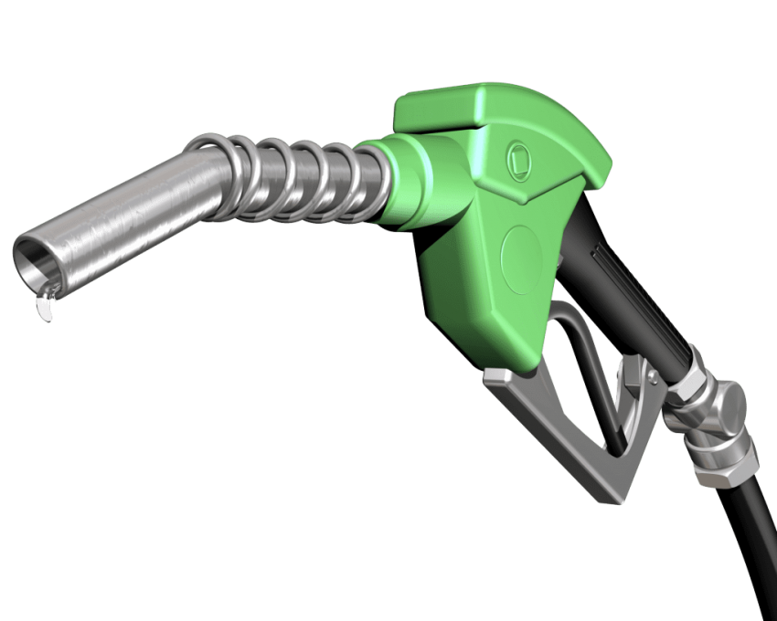 green gas pump nozzle with silver png