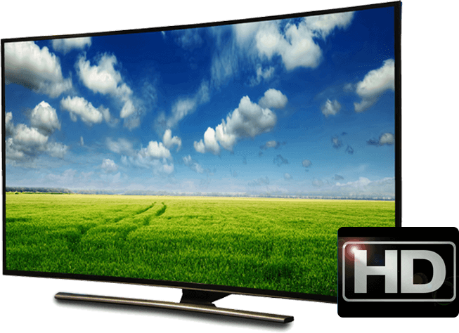 Curved Flat-Screen TV with Meadow Scene