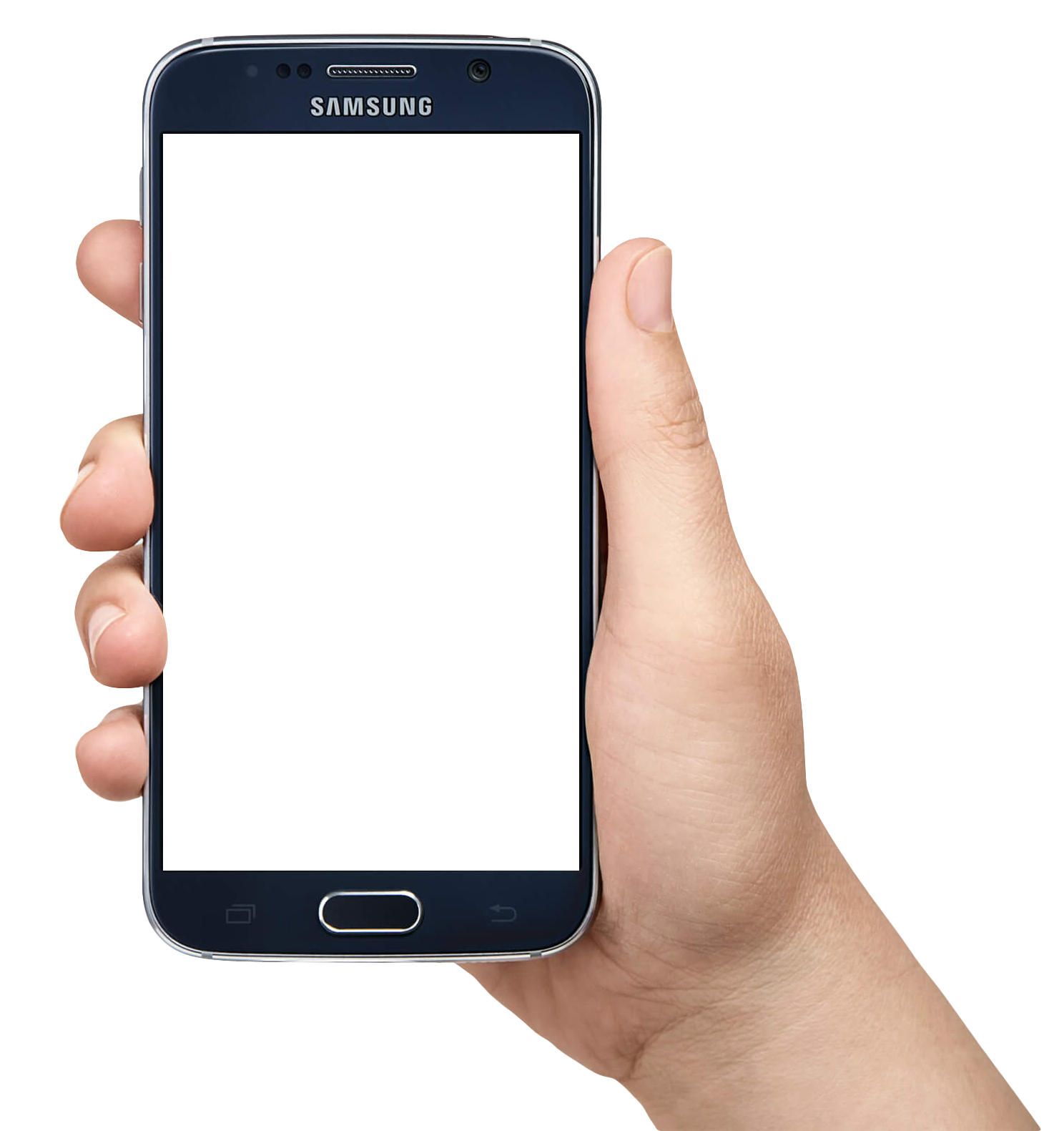 right hand holding black samsung smartphone png
