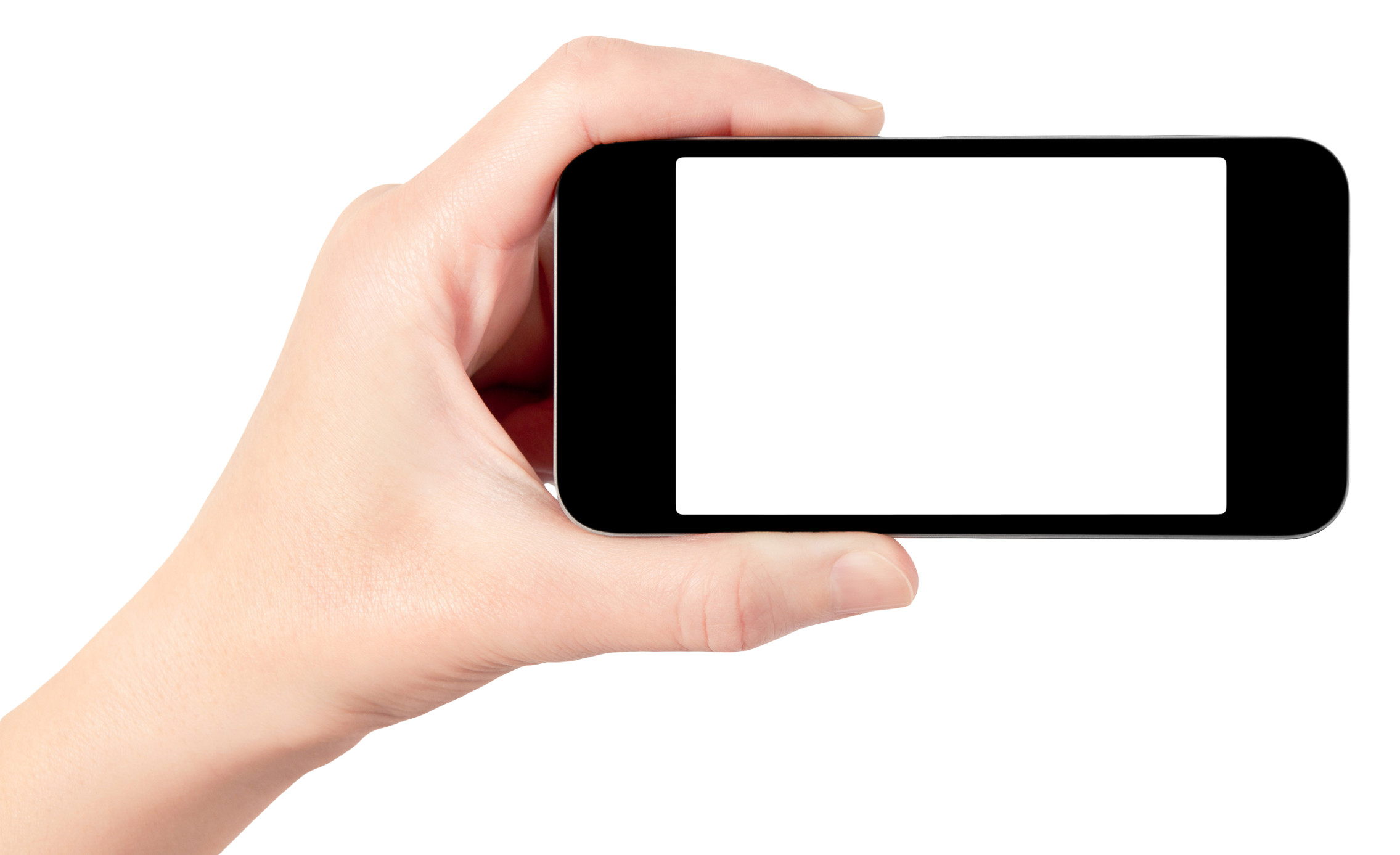 Hand Holding Black Smartphone, Landscape View