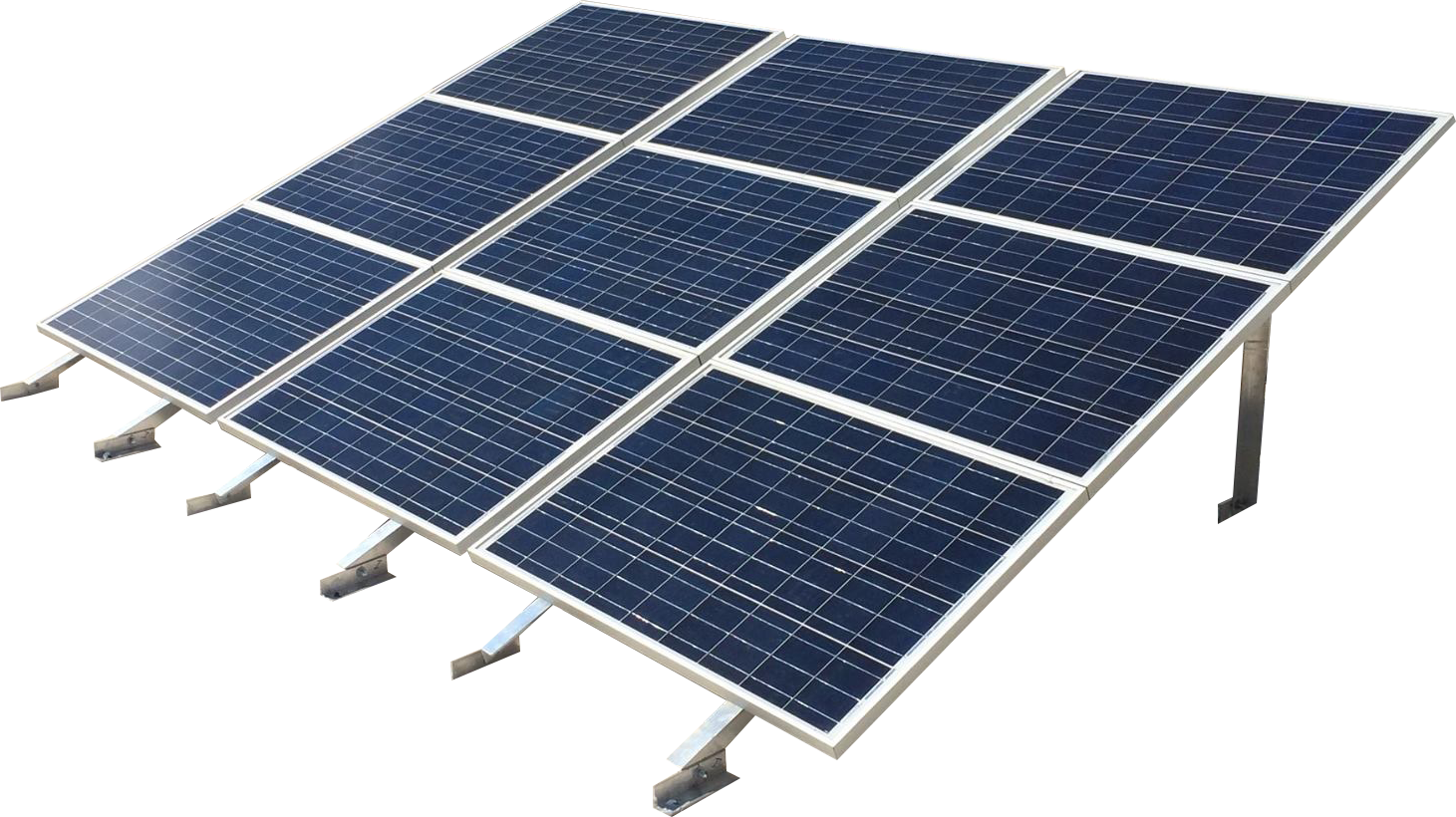Nine Dark Blue Solar Panels on Steel Legs