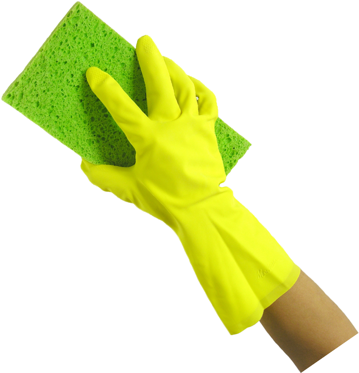 hand wearing vibrant yellow glove holding png
