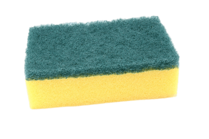 single cleaning sponge rests against stark png