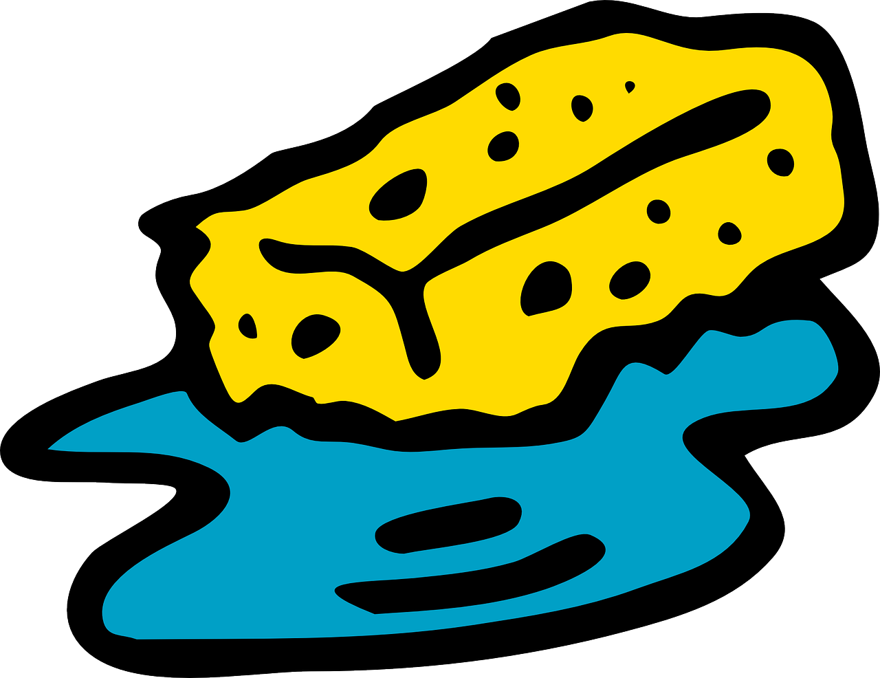 yellow sponge with black handle partially png