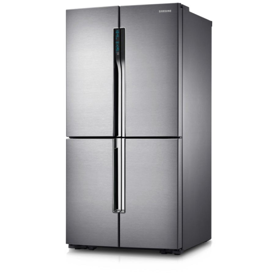 sleek silver samsung four-door refrigerator stands png