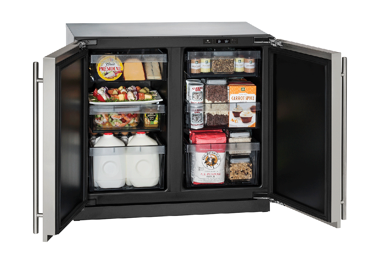 stainless steel mini fridge with two png