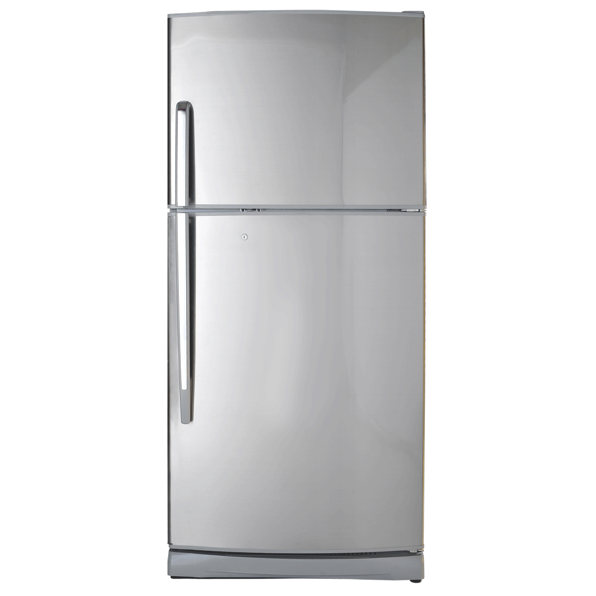 sleek silver refrigerator stands against stark png