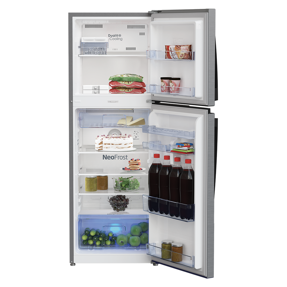 sleek stainless steel refrigerator stands against png