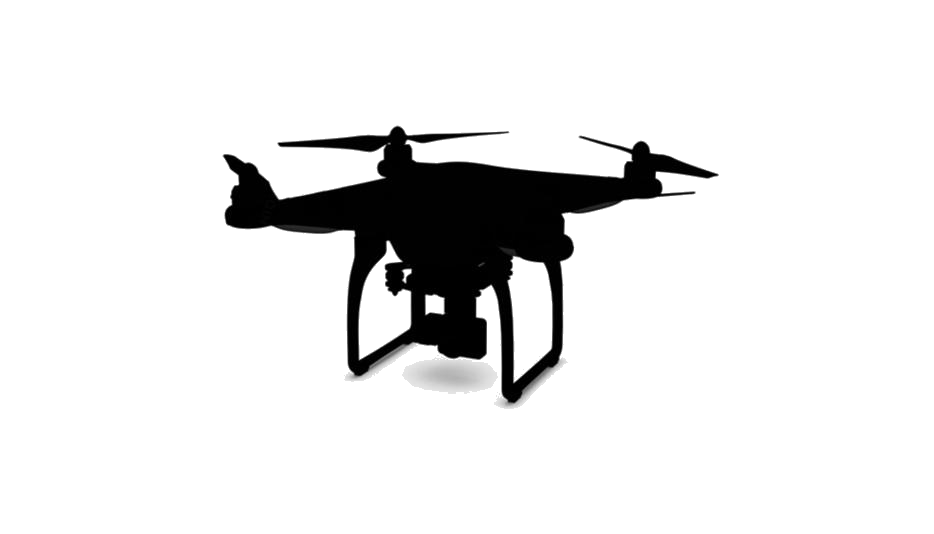 black silhouette quadcopter drone stands against png