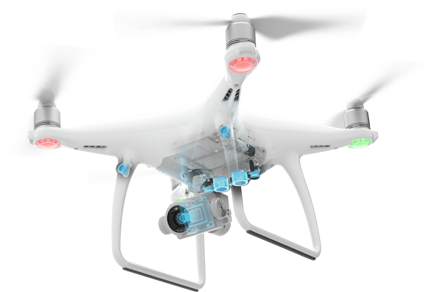 white drone with red green and png