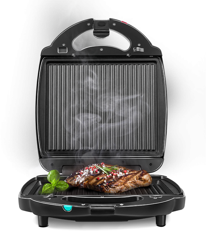 electric grill with cooking meat 751x808