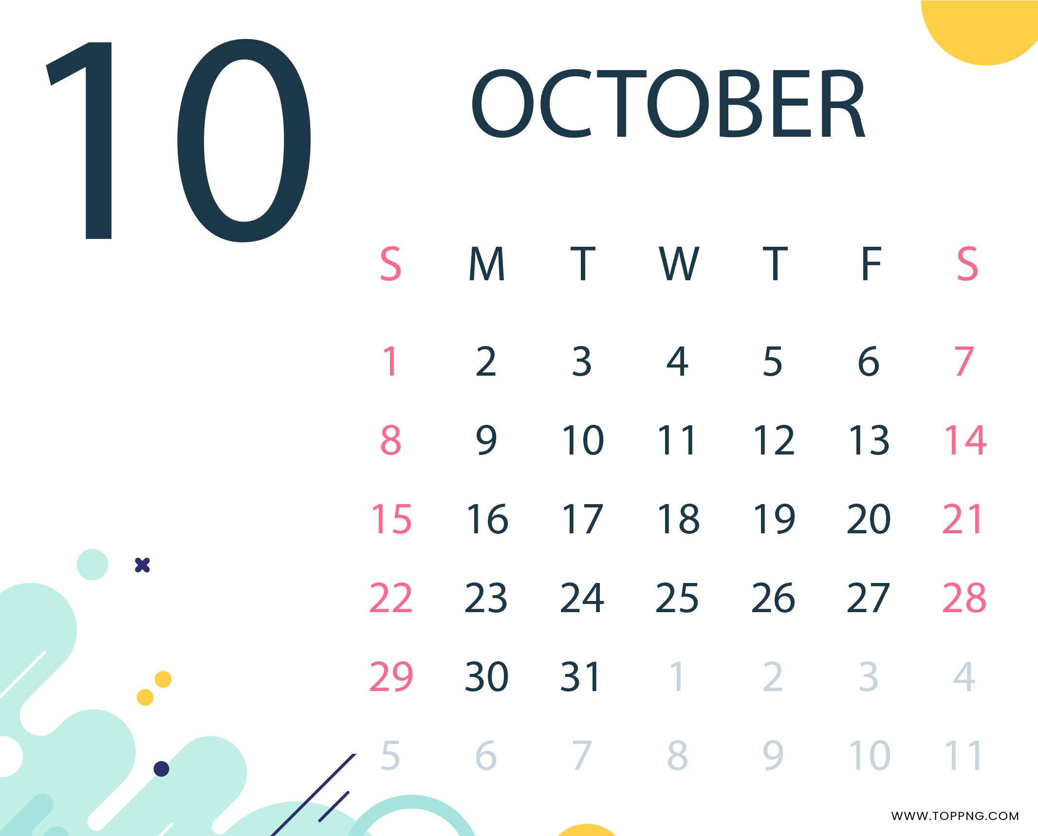 free download october 2023 calendar png 2132x1718
