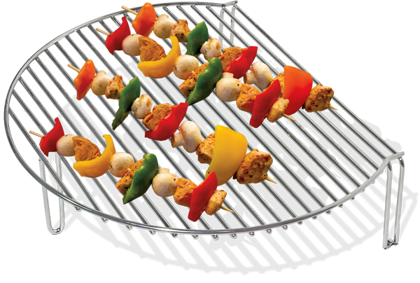 grill rack with skewers of vegetables and meat 600x404