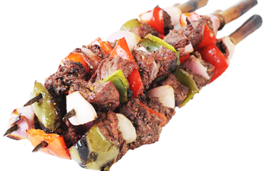 grilled meat and vegetable skewers 391x250