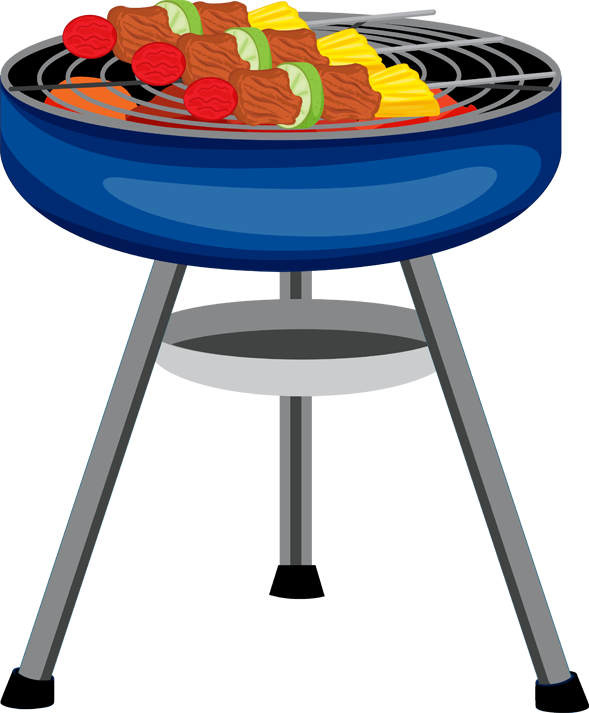 round charcoal grill with food 589x713