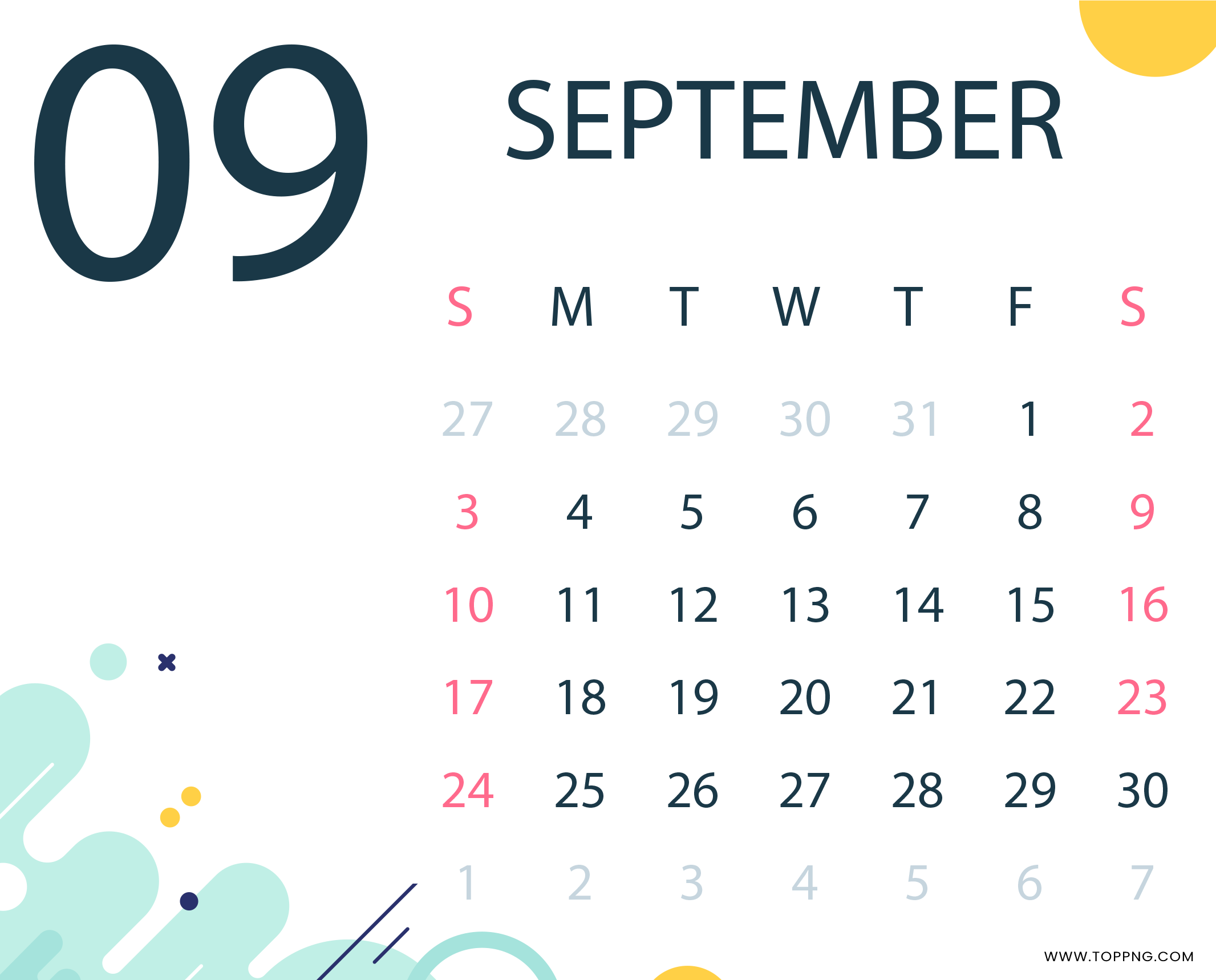 september 2023 calendar transparent png 2132x1718