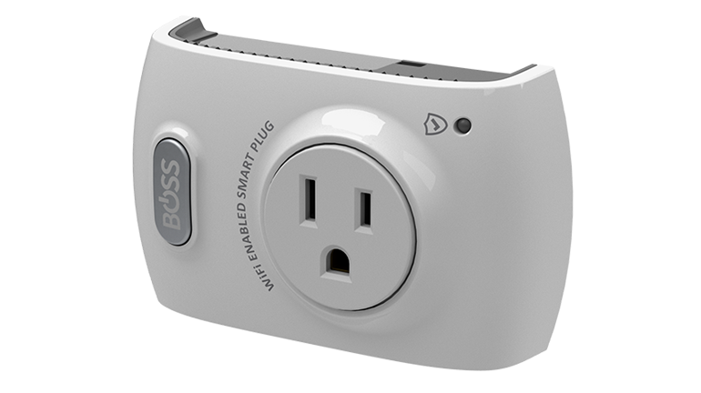 white boss smart plug shown upright png