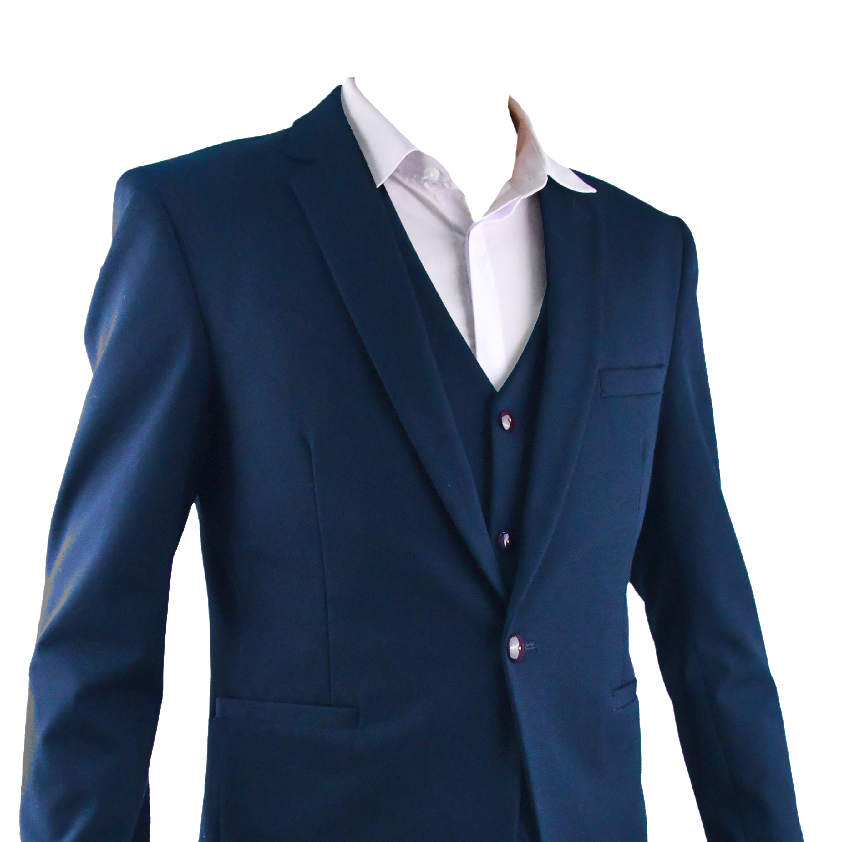 tieless business blue suit vest