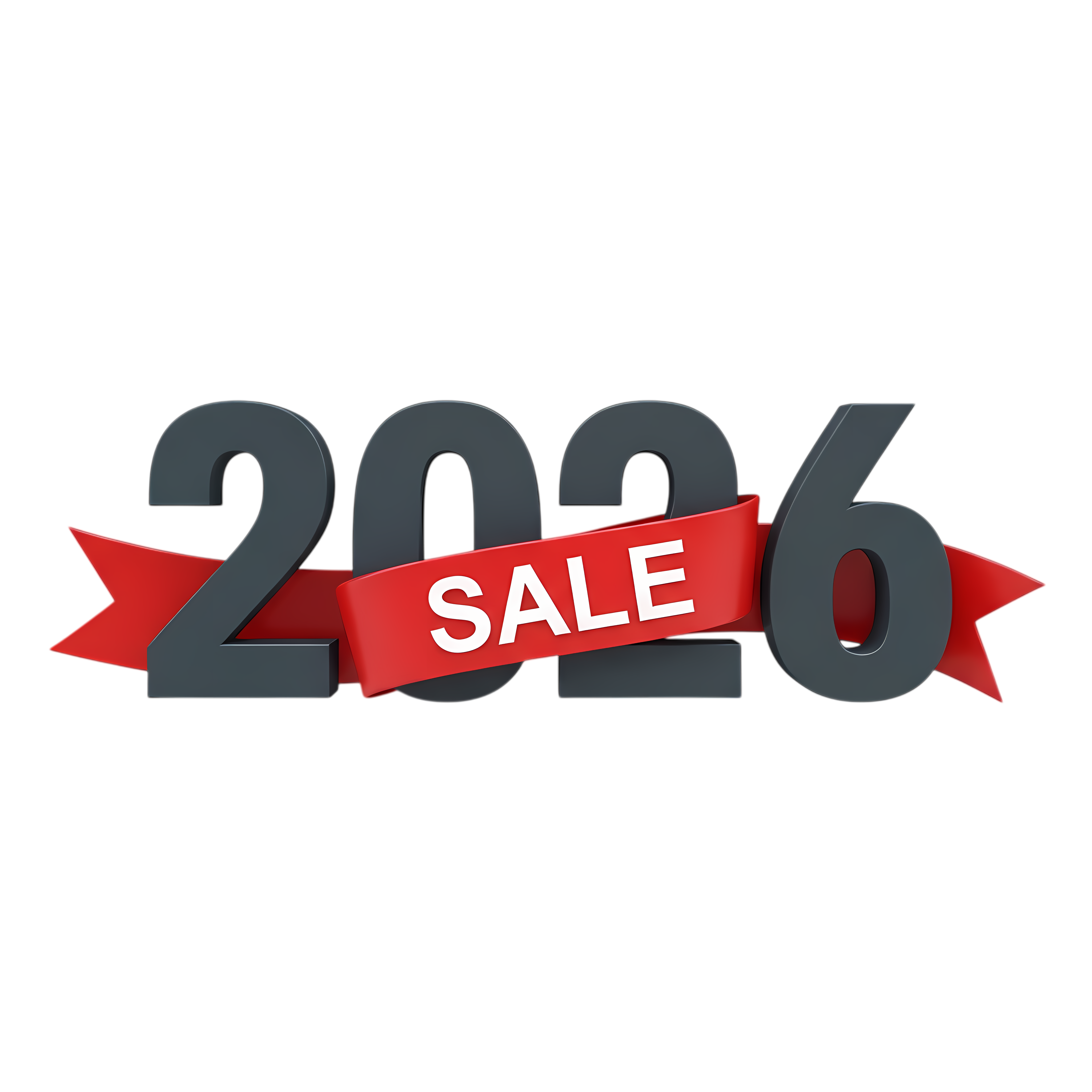 3d metallic 2026 typography with red sale banner