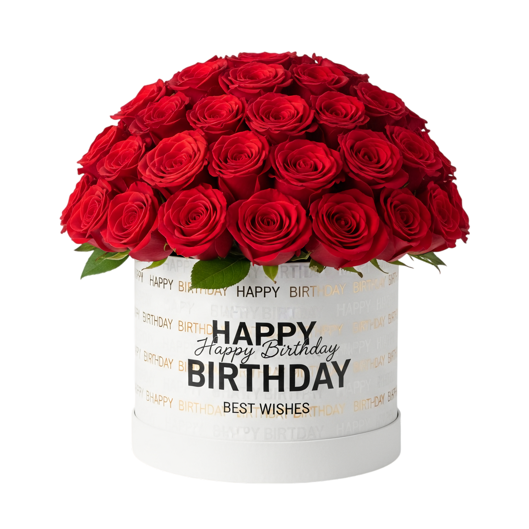 birthday roses in white box with best wishes message