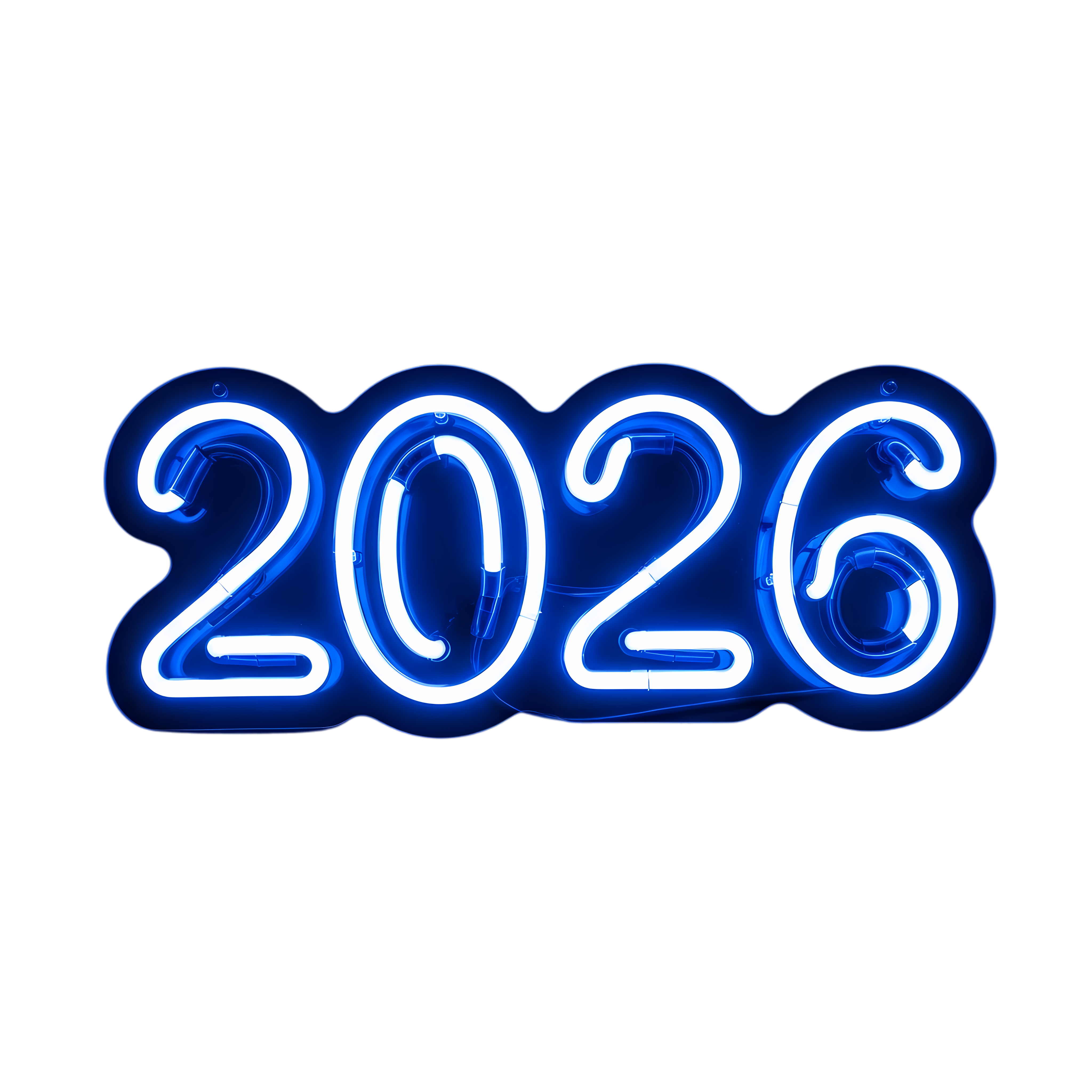blue neon 2026 design on transparent background