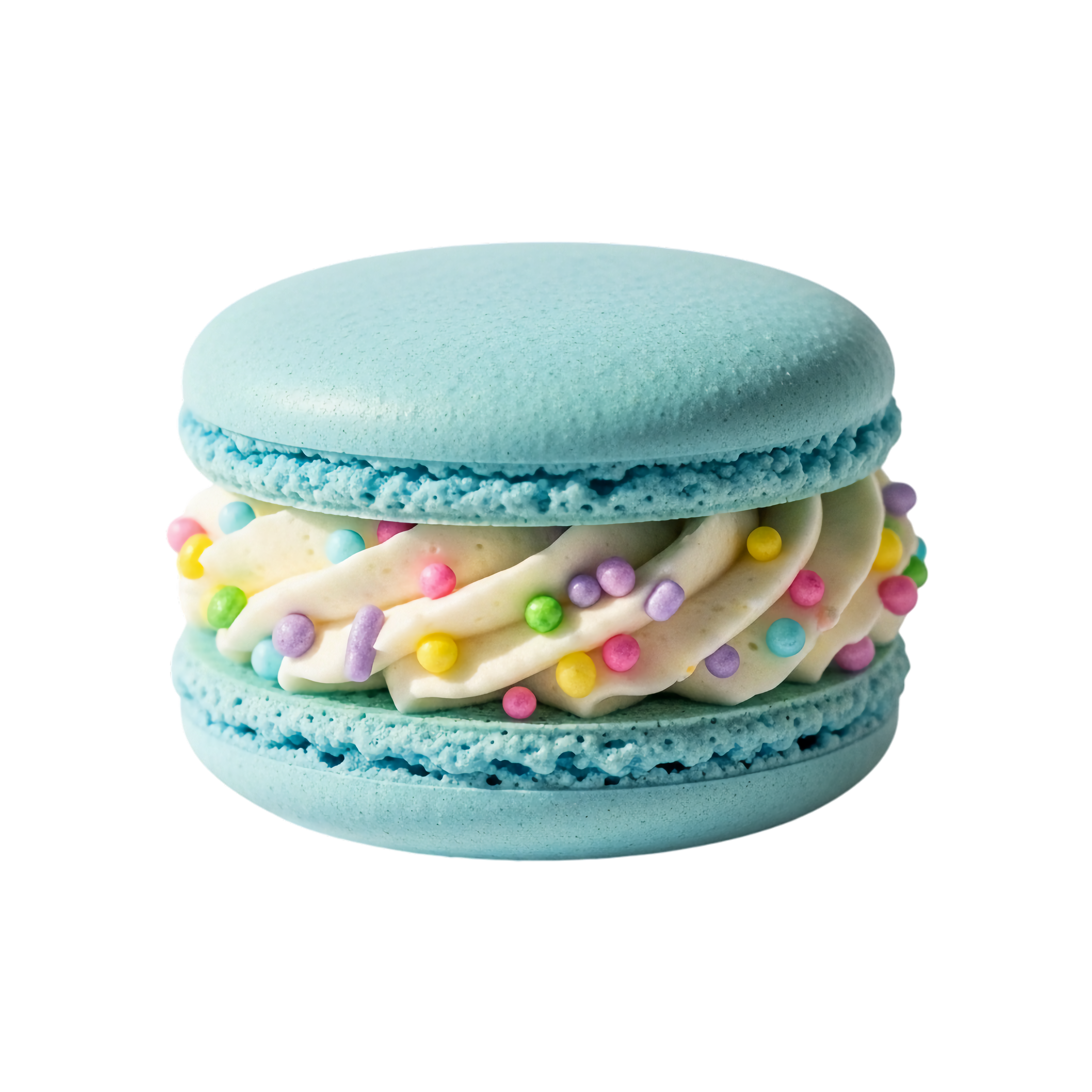 bright blue macaron filled with funfetti cream