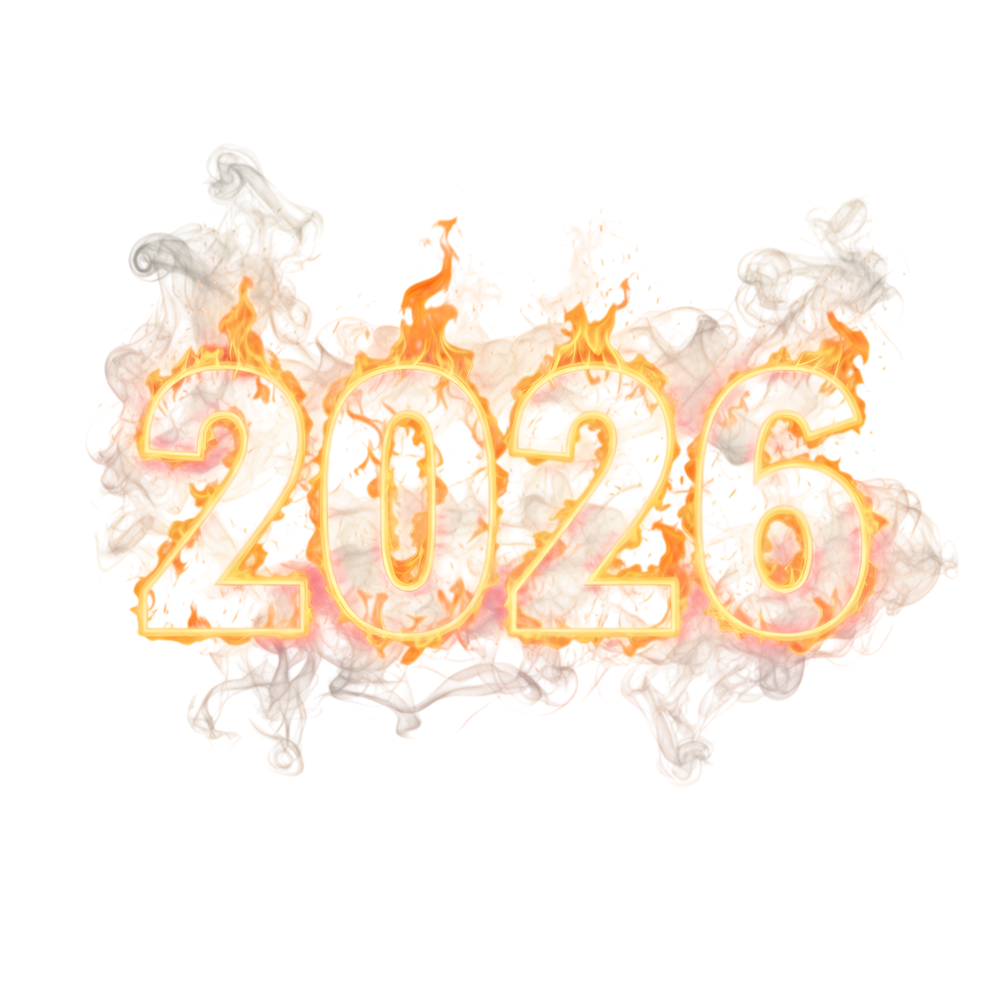 Fiery 2026 Text with Orange Flames