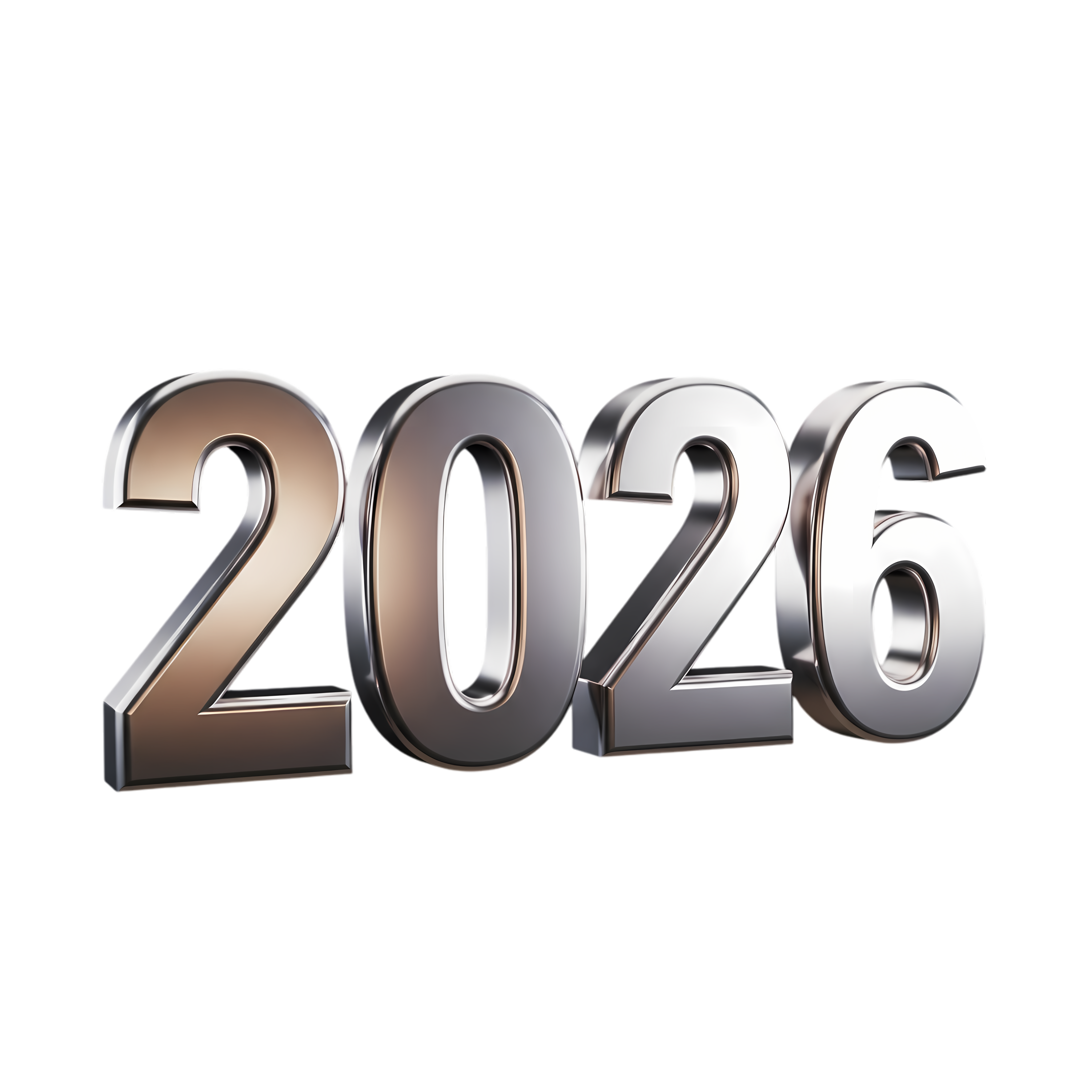 Chrome 3D 2026 Numerals in Bronze and Silver