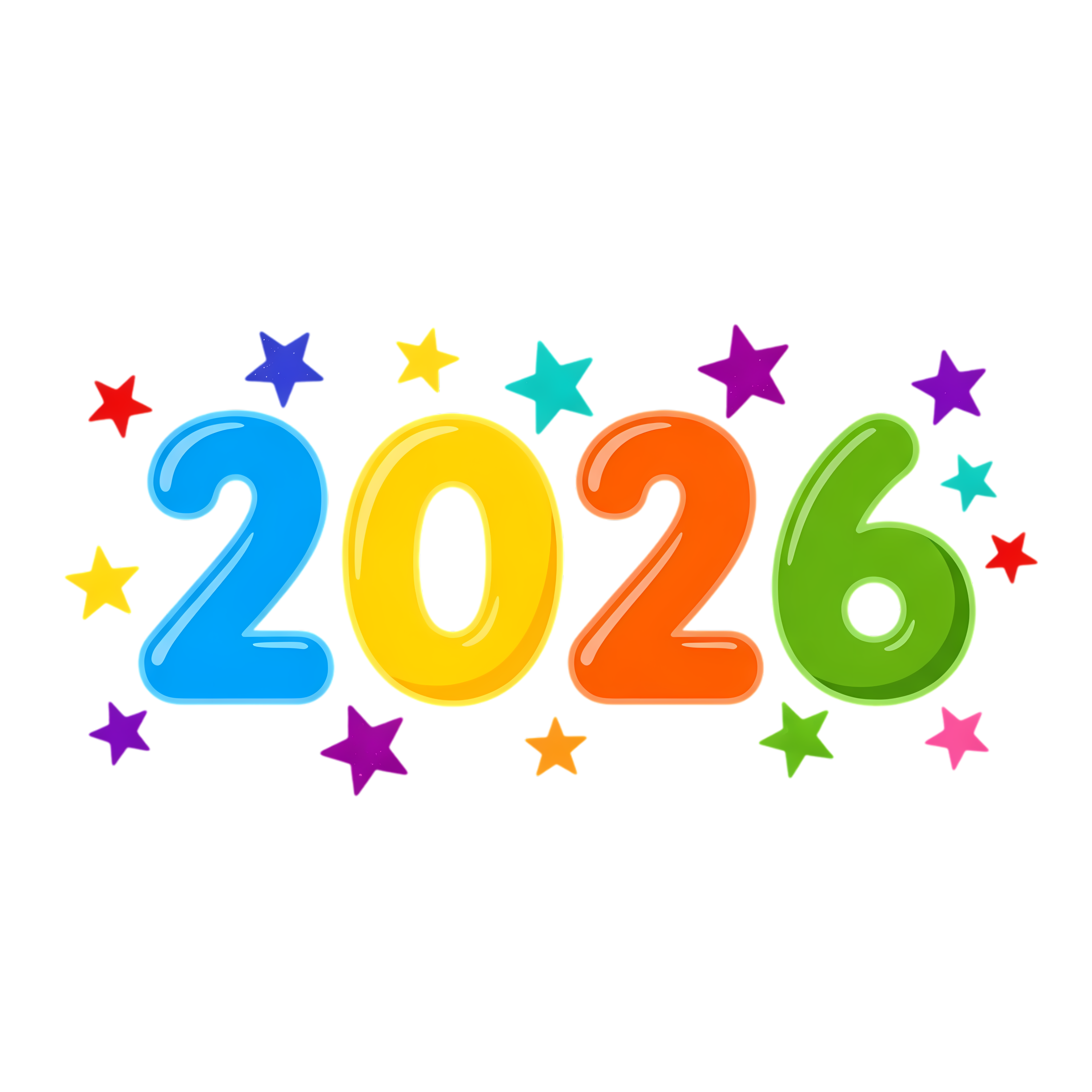 colorful 2026 design with stars