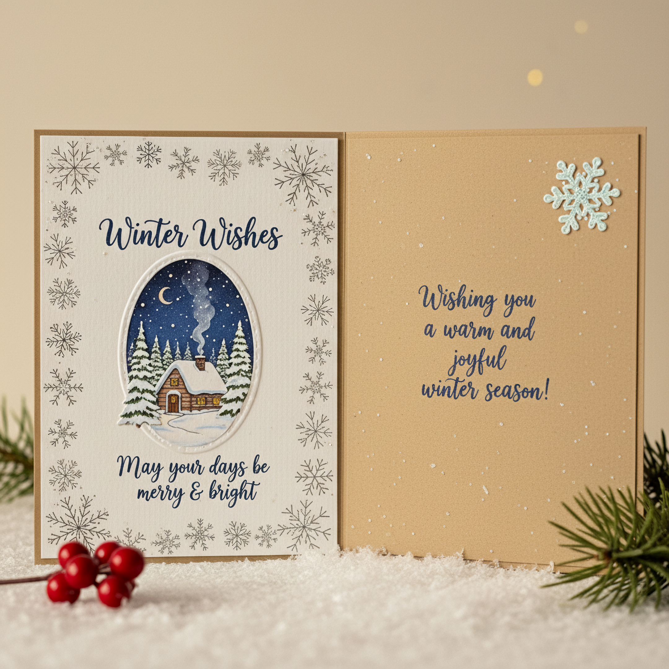 cozy winter wishes card with handwritten message