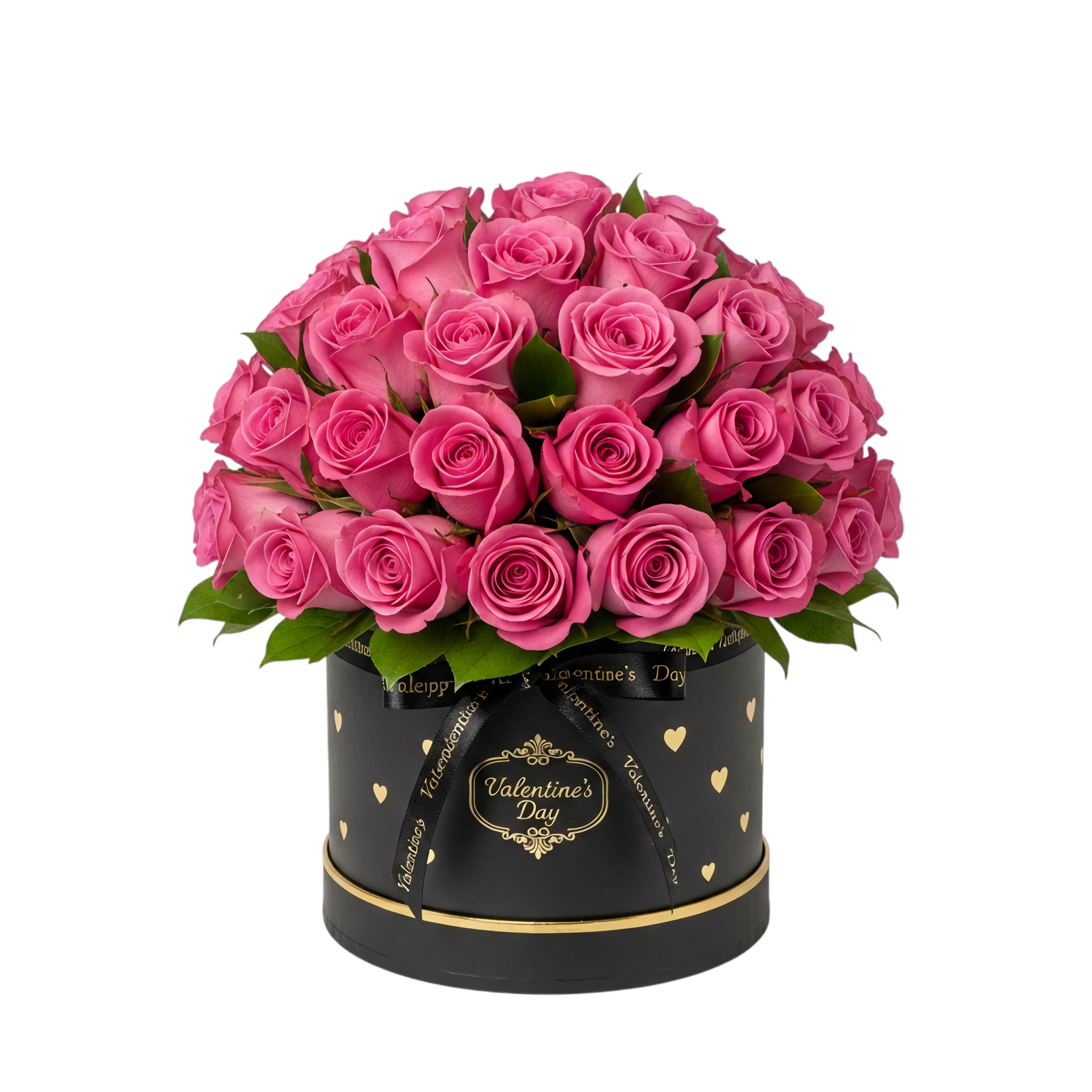 elegant pink roses dome in black box flower bouquet