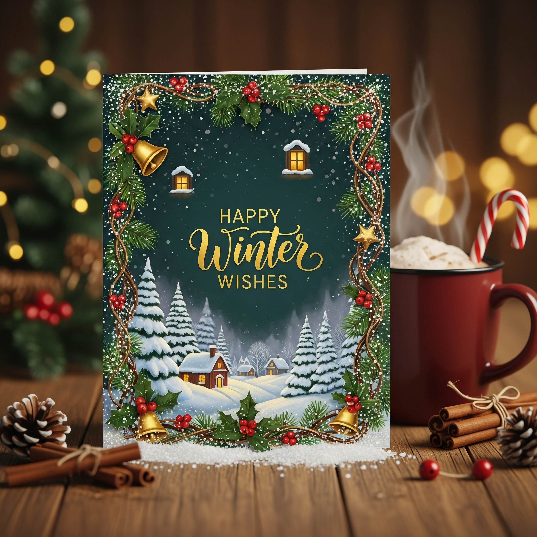 elegant winter greeting card with wishes text
