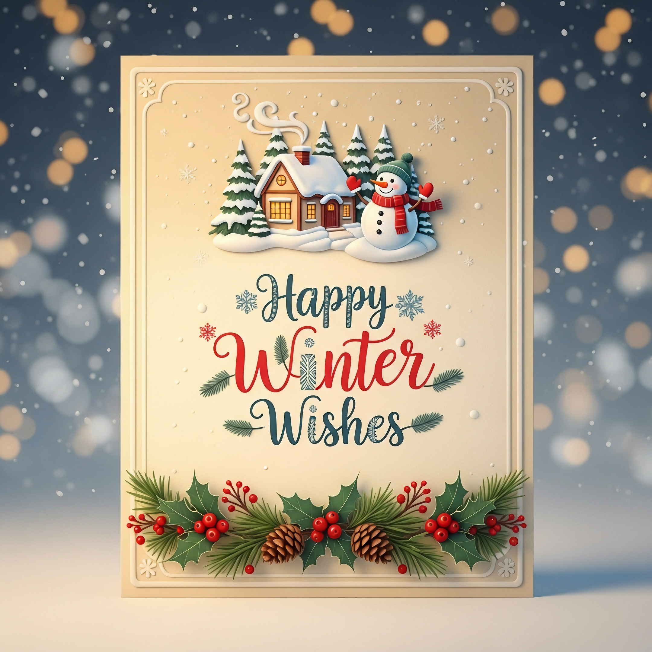 festive card with happy winter wishes message