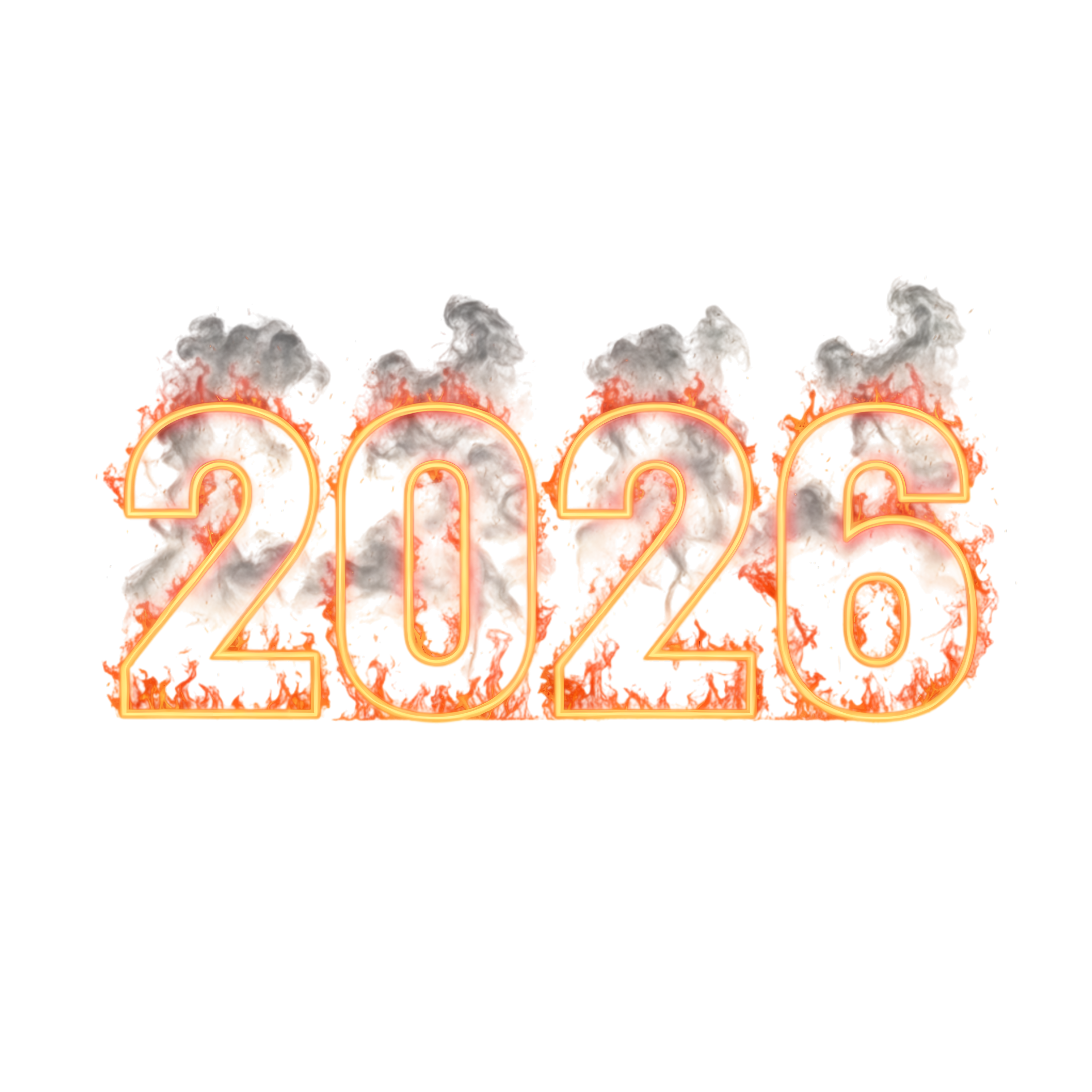 Glowing Orange 2026 Numerals with Red Flames