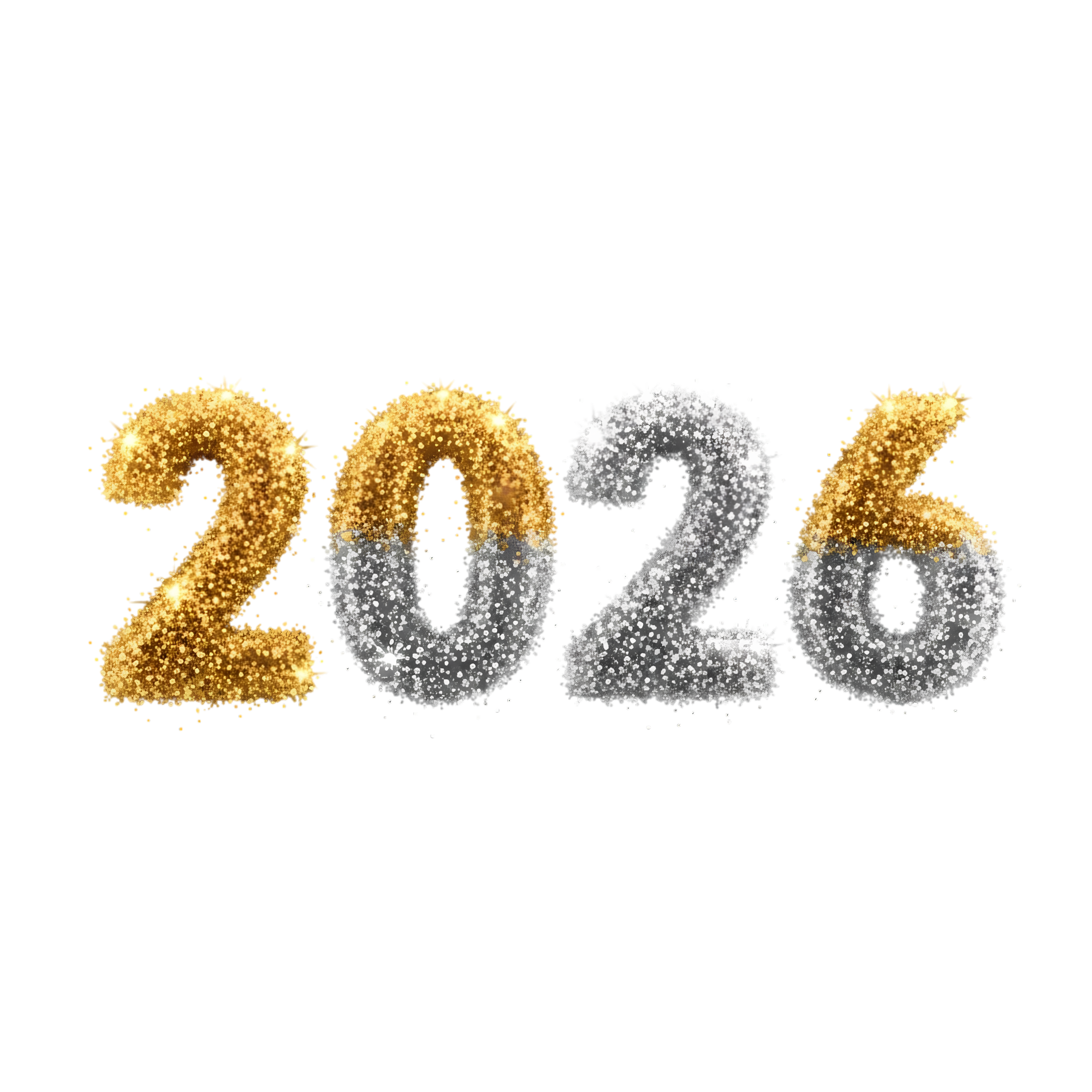 glitter 2026 design with gold and silver sparkle