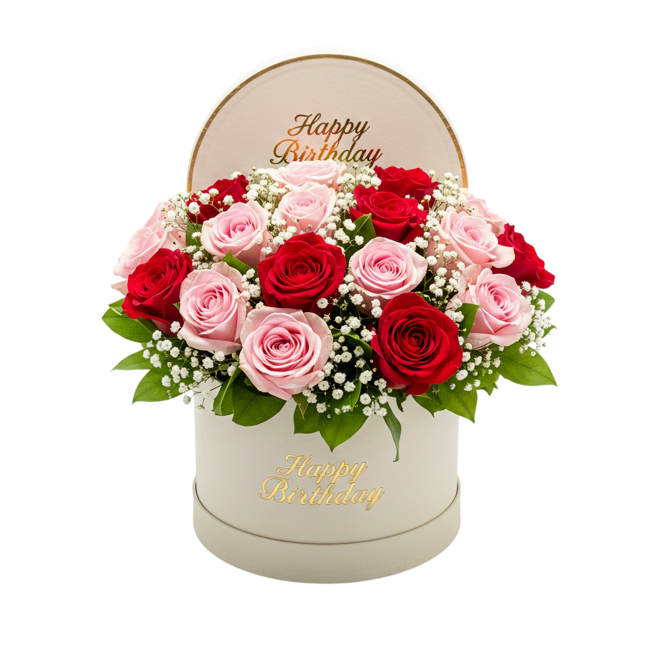 happy birthday roses in cream box