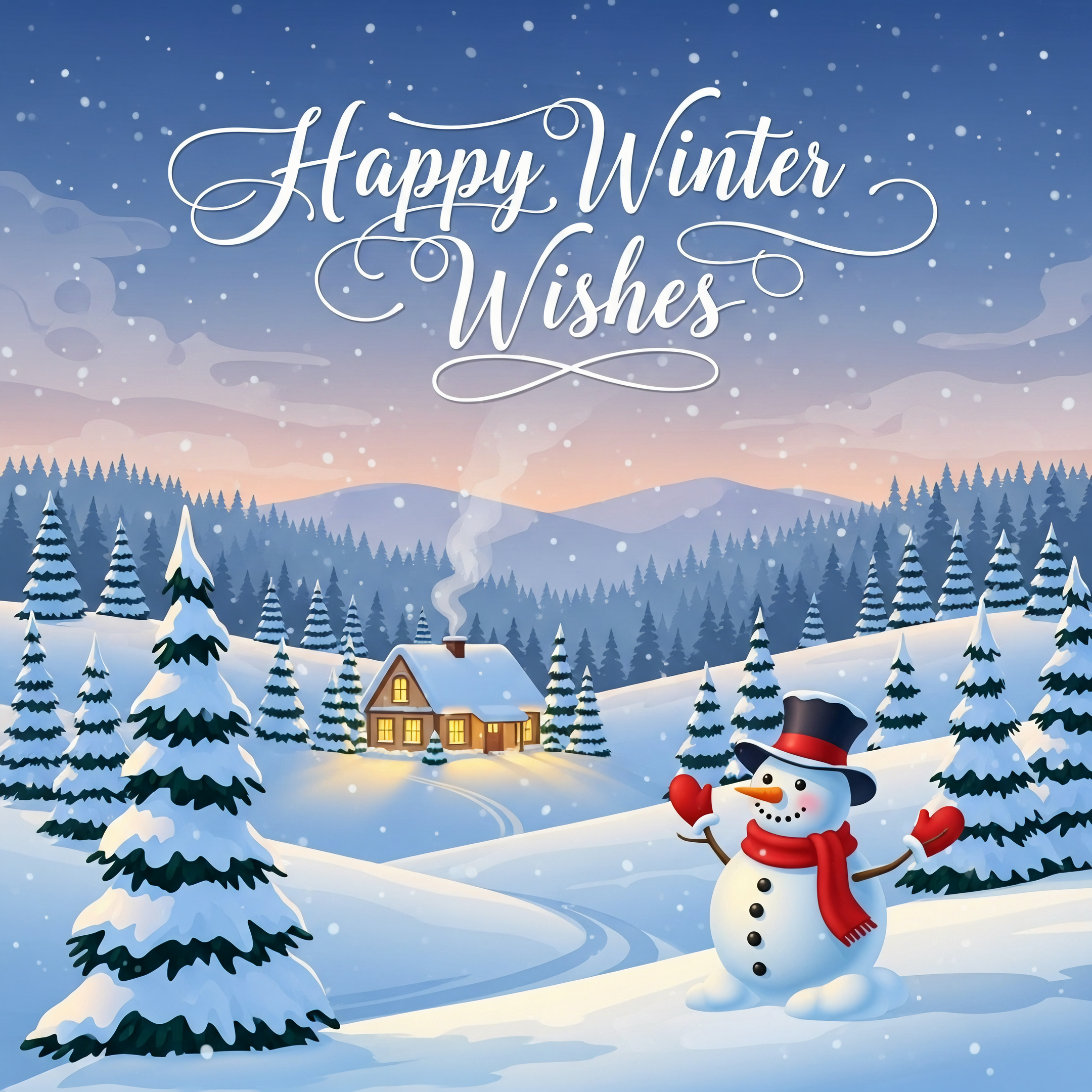 happy winter wishes snowy greeting card design