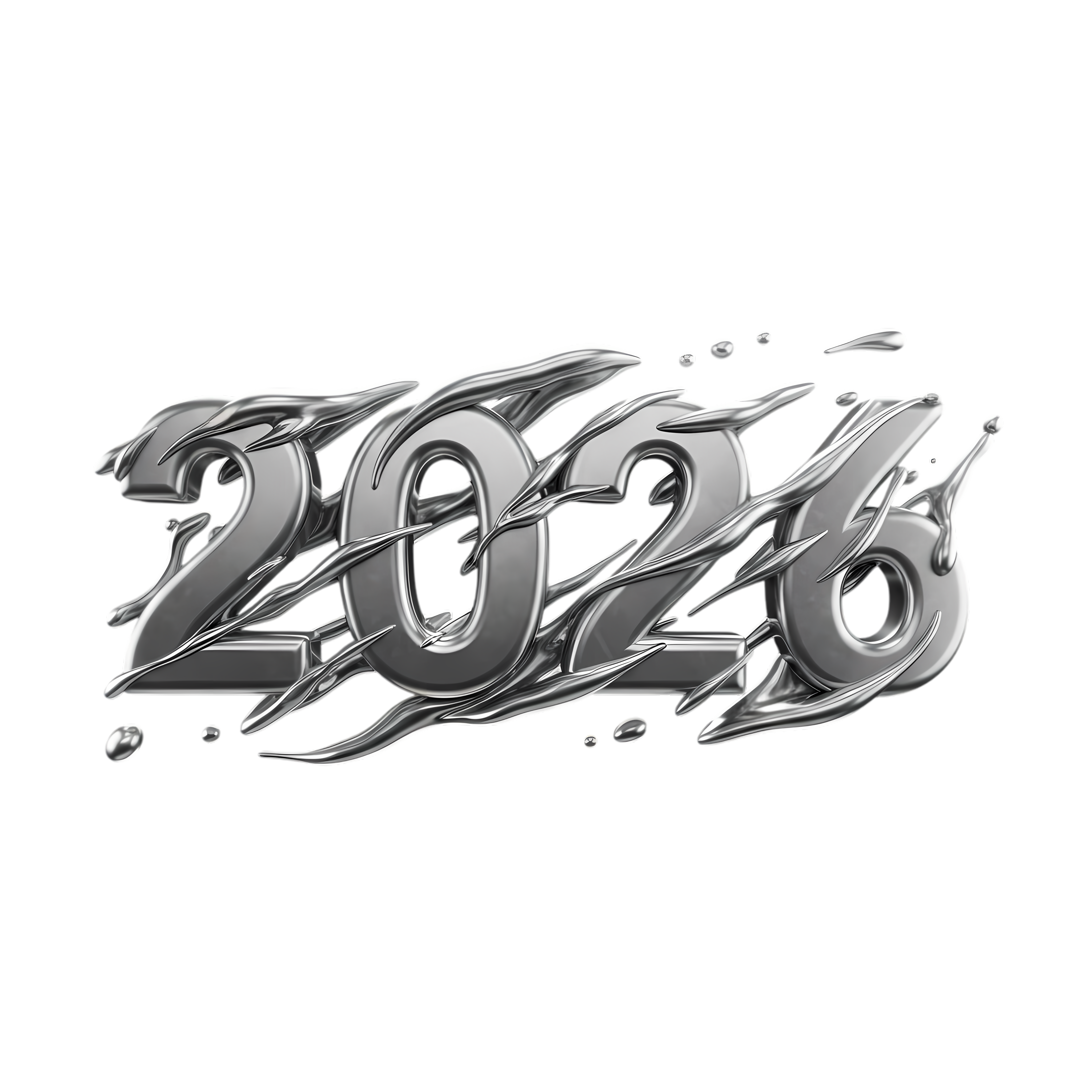metallic cracked 2026 typography 3d design