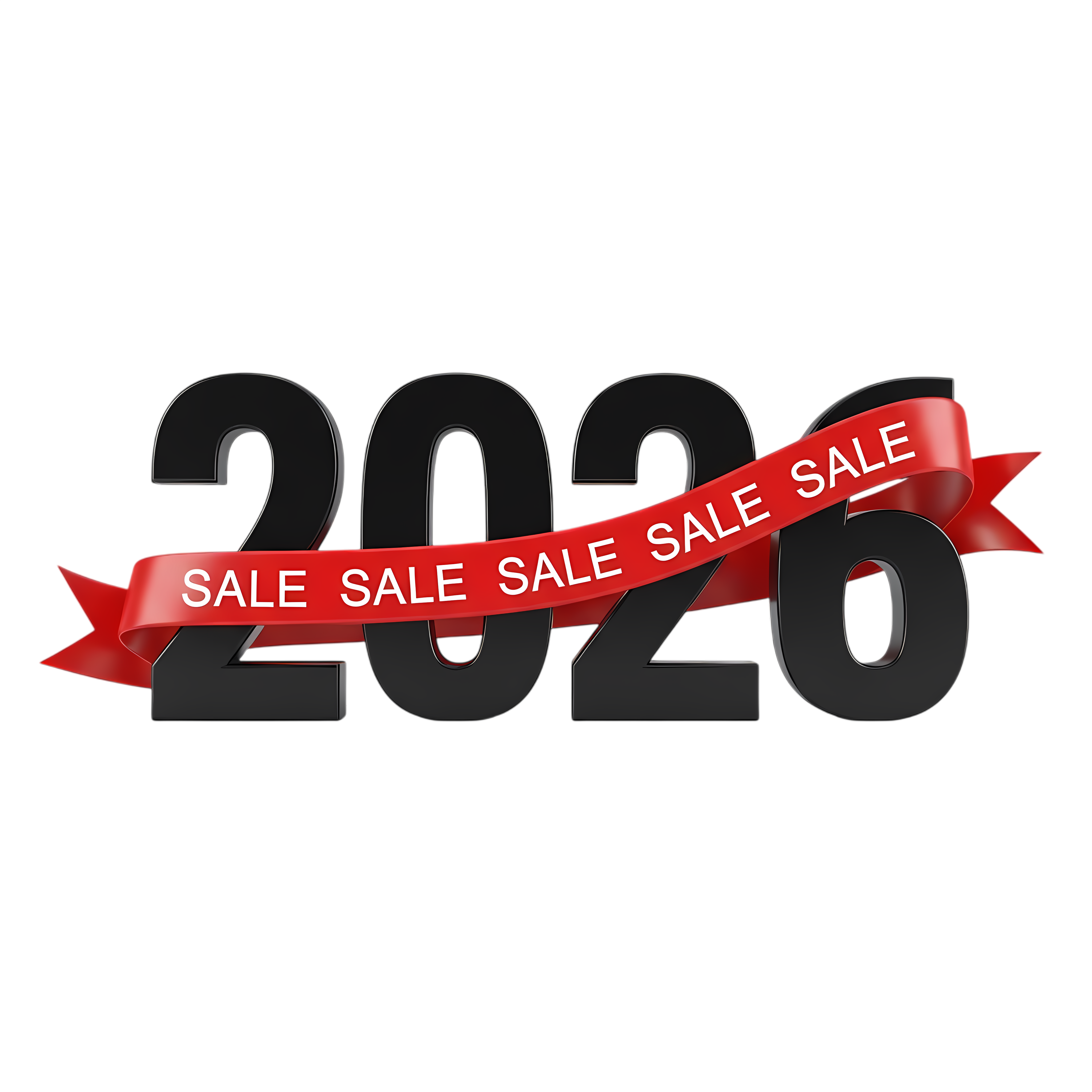 minimal black 2026 typography with red sale ribbon