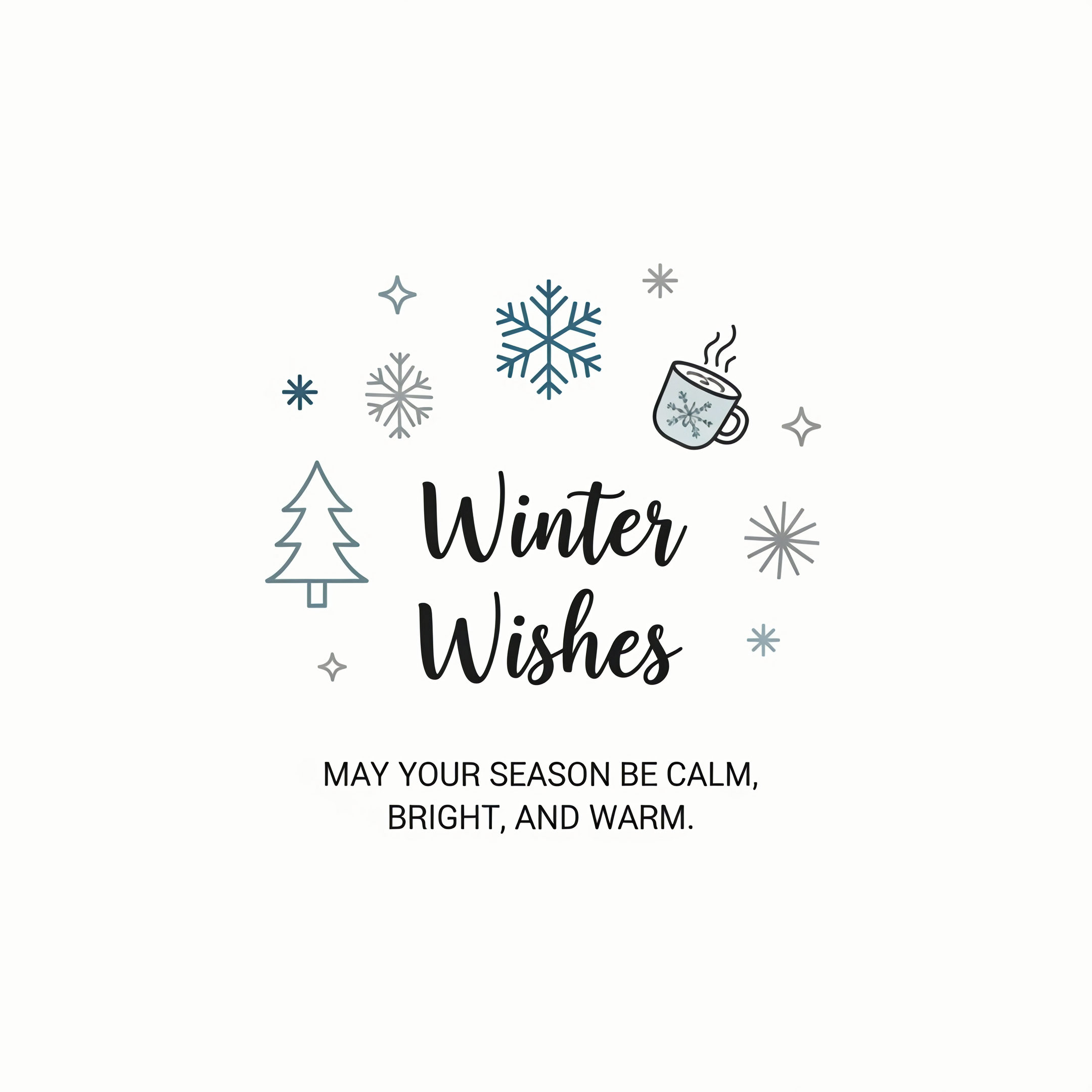 minimal happy winter greeting card with seasonal icons