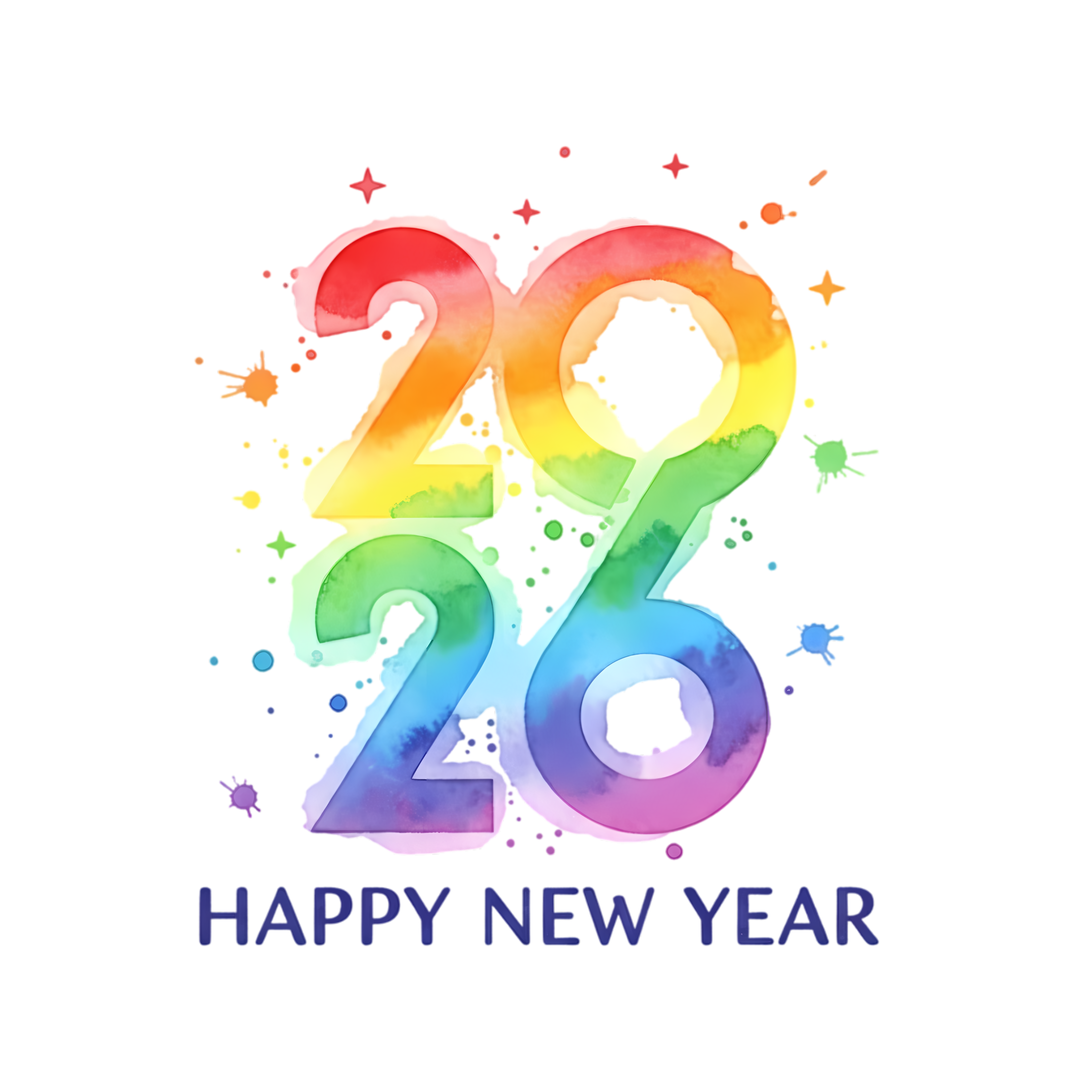 rainbow gradient 2026 happy new year typography with sparkles